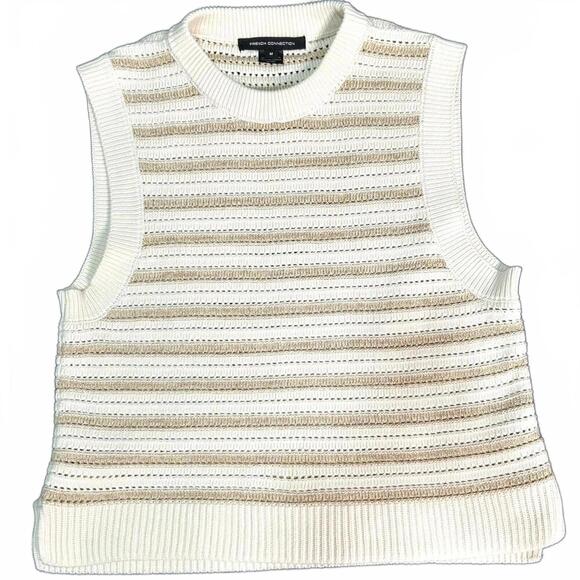 French Connection Women's Sleeveless Knit Shirt, Cream/Gold - Size Medium - Picture 1 of 3